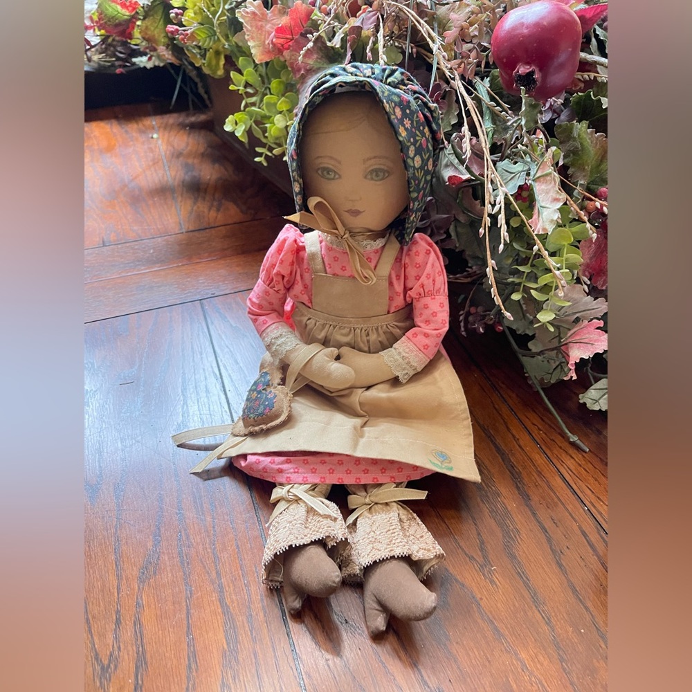 primitive handmade folk art cloth doll Painted Face